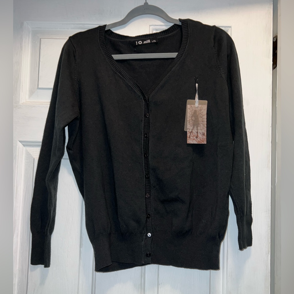 Size Large Xl Dark Gray Light Black Button Up Long Sleeve Cardigan Sweater